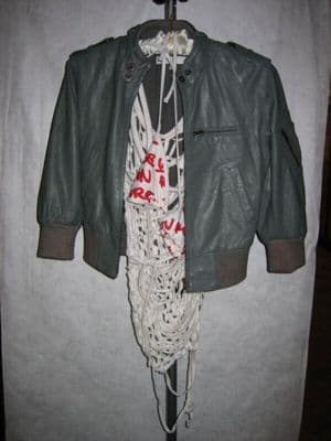 Forest Green Leather Bomber Jacket with Brown Trim