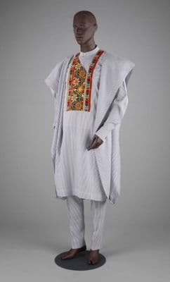 White Cotton Agbádá Ensemble with Striped Embroidery