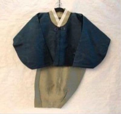 Navy Blue Silk Korean Hanbok Ensemble