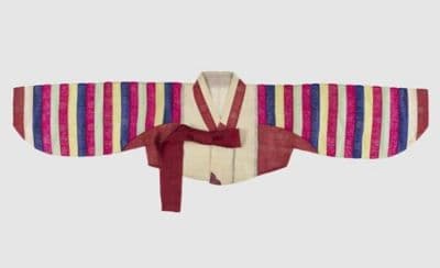 Burgundy Silk Korean Jeogori with Striped Sleeves