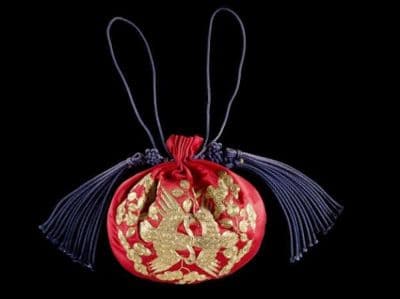 Red Silk Brocade Korean Drawstring Pouch