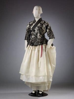 Black Lace Silk Hanbok with Cream Skirt