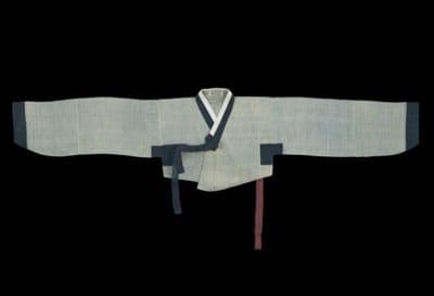 Cream Silk Korean Jeogori with Navy Coral Accents