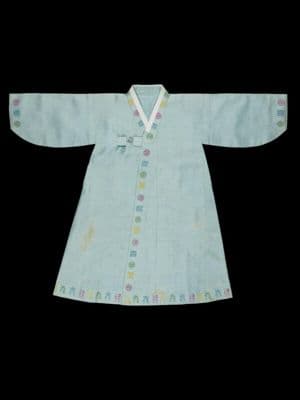 Pale Blue Silk Korean Girls' Hanbok Overcoat