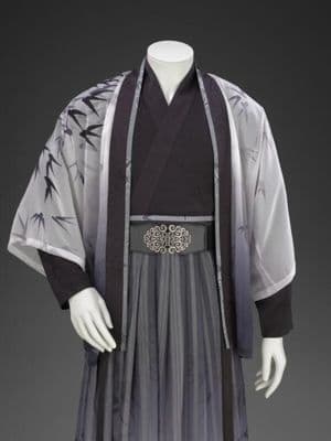 Pale Gray Printed Chiffon Kimono Ensemble