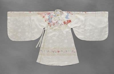 White Pink Blue Brocaded Wide-Sleeved Hanfu Robe