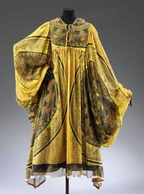 Golden Yellow Silk Chiffon Caftan with Wing Sleeves