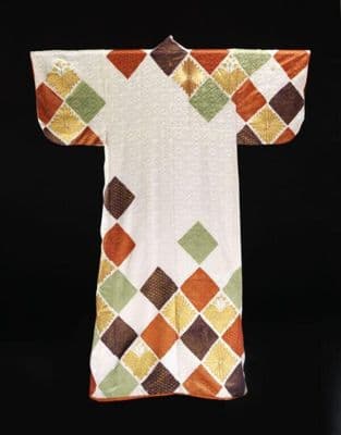 Cream Satin Silk Kimono with Gold Embroidered Chrysanthemums