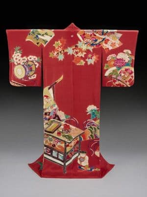 Deep Red Silk Crepe Visiting Kimono