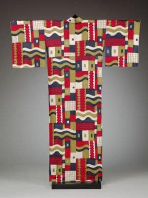 Red Navy Cream Meisen Silk Contemporary Kimono