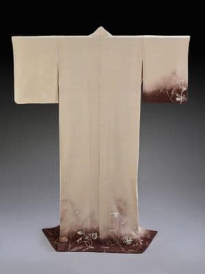 Cream Silk Crepe Kimono with Floral Hem