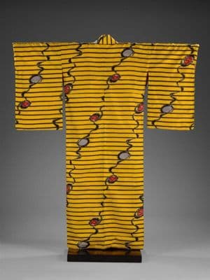 Resist-Dyed Cotton Kimono with Abstract Motif