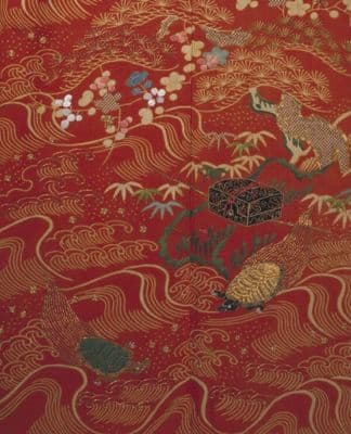 Deep Red Silk Crêpe Kimono with Embroidered Design