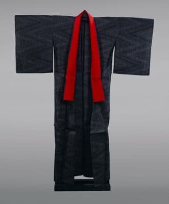 Dark Navy Silk Formal Kimono with Red Accents