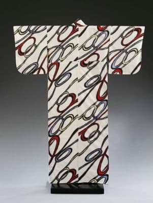 Cream Burgundy Black Meisen Silk Kimono