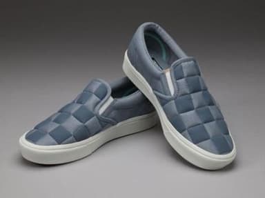 Slate Blue Checkerboard Canvas Slip-On Sneakers