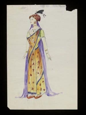 Golden Yellow Silk Orientalist Costume with Purple Accents