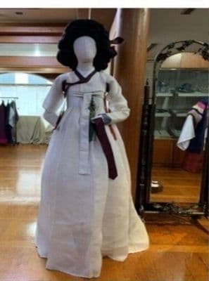 White Burgundy Silk Korean Hanbok Ensemble