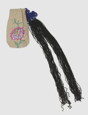 Cream Silk Korean Pouch with Floral Embroidery