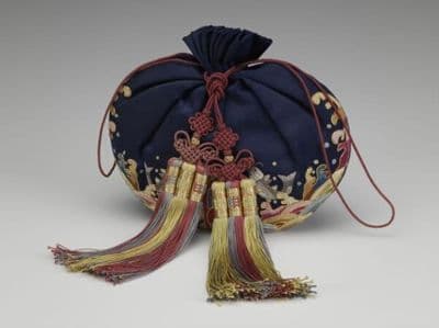 Navy Blue Silk Traditional Korean Round Pouch