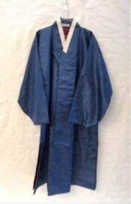 Navy Blue Silk Traditional Korean Hanbok Ensemble