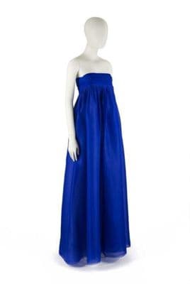 Royal Blue Silk Chiffon Strapless Evening Gown