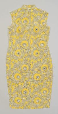 Bright Yellow Sleeveless Qipao with Geometric Pattern
