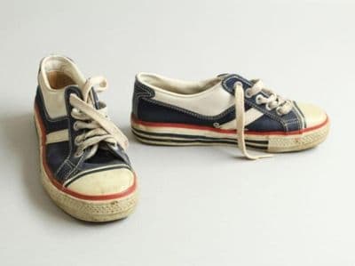 Navy Blue Canvas Low-Top Trainers with Cream Panels