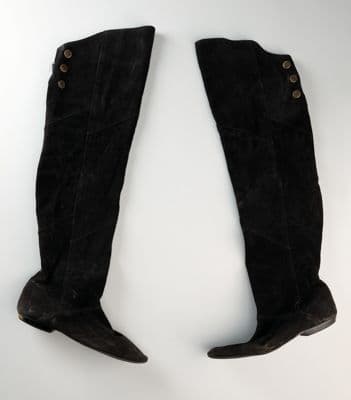 Black Synthetic Suede Knee High Boots