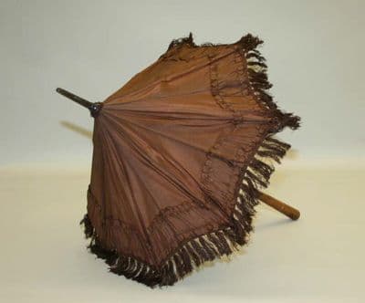 Rust Brown Silk Taffeta Fringed Parasol