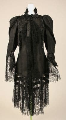 Black Silk Mourning Coat with Lace Trim