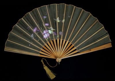 Sage Green Silk Folding Fan with Bamboo Ribs