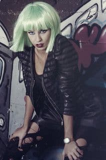 Black Leather Motorcycle Jacket with Mint Stripes