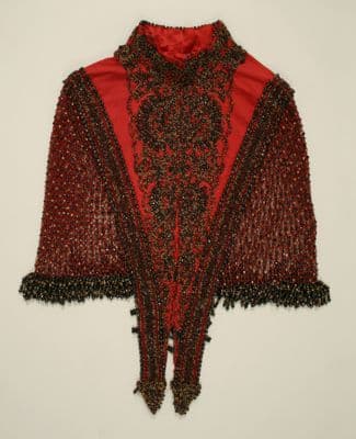 Deep Red Silk Beaded Evening Cape
