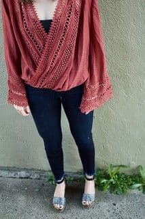 Dusty Rose Cotton Peasant Blouse with Lace Trim