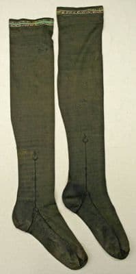 Olive Green Silk Knee-High Stockings with Gold Banding