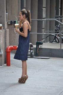 Navy Blue Cotton Blend Knee-Length Shift Dress