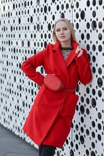 Bright Red Wool Blend Oversized Wrap Coat