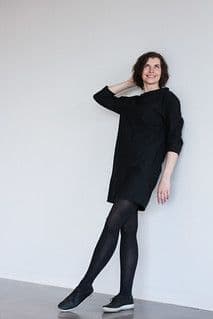 Black Cotton Blend Long-Sleeved Mini Dress