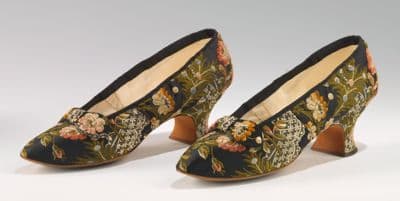 Olive Green Silk Brocade Evening Slippers