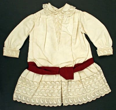 Cream Cotton Child's Blouson Dress with Burgundy