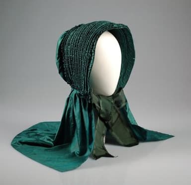 Emerald Green Silk Taffeta Mourning Bonnet
