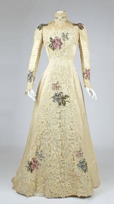 Cream Silk Brocade A-Line Tea Gown