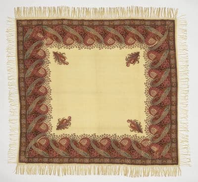 Cream Wool Paisley Shawl with Burgundy Gold Border